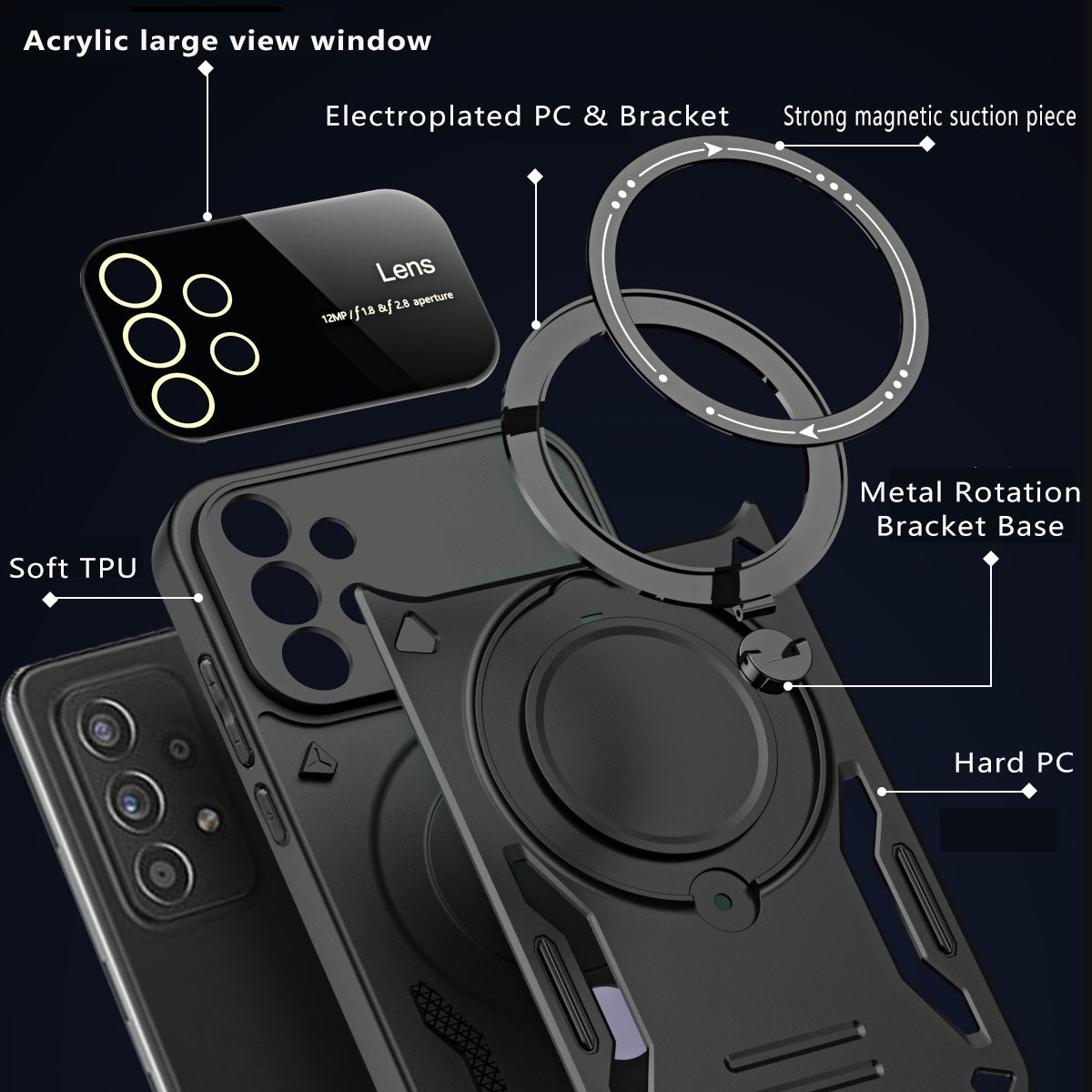 For Samsung Galaxy A52 4G A52s 5G A52 5G Ring Kickstand Case PC TPU Phone Cover Compatible with MagSafe For Samsung Galaxy A52 4G A52s 5G A52 5G Ring Kickstand Case PC TPU Phone Cover Compatible with MagSafe